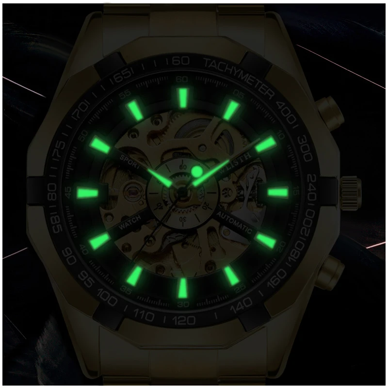 Top marca de luxo relógio mecânico automático masculino ouro aço inoxidável esqueleto esporte relógio para presentes masculinos relogio masculino