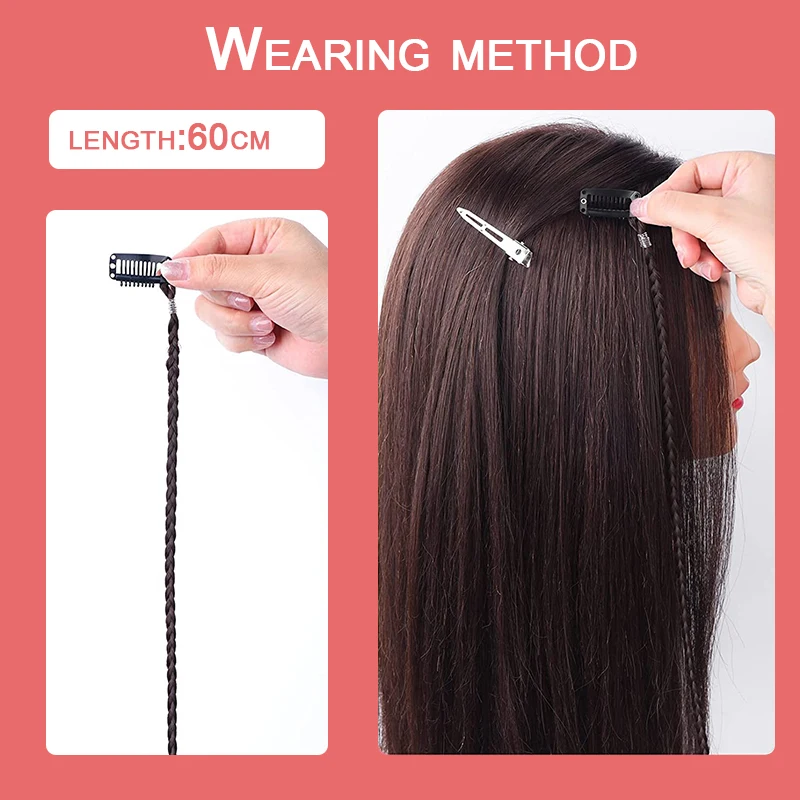 Braid Hair Extensions, Clip in Hair Extensions Baby Braids Front Side Bang Curtain Bang Long Braided Hair