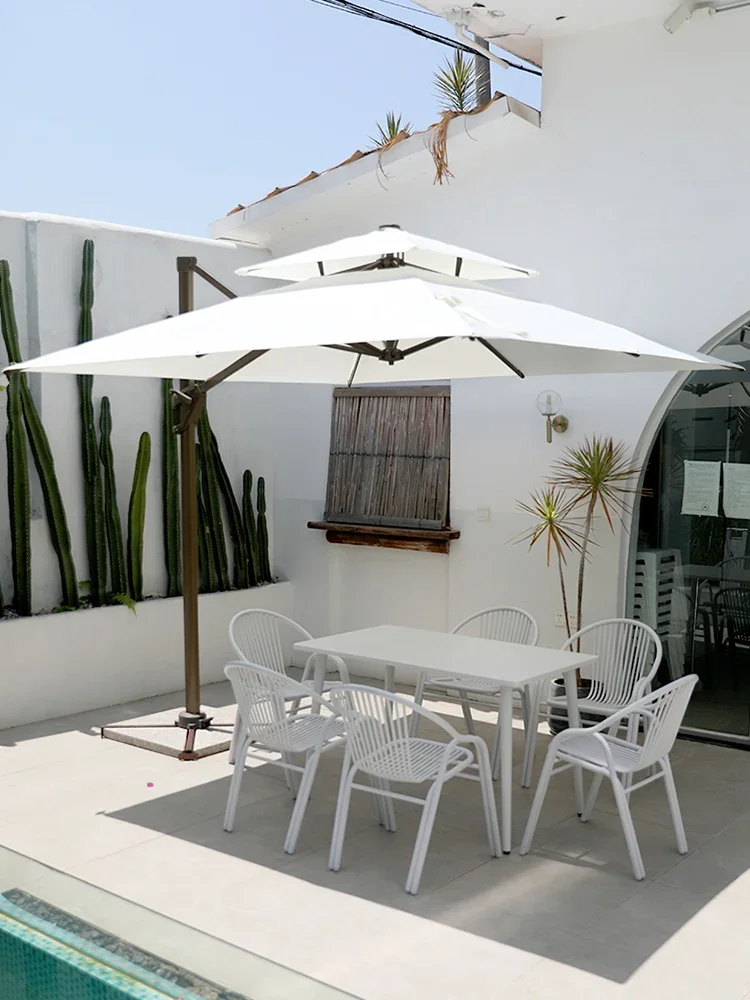 White outdoor tables and chairs Outdoor outdoor courtyard Leisure tables and chairs with umbrella