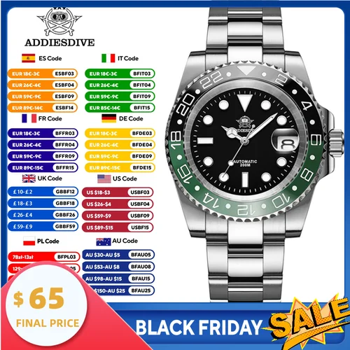 Imagen 1 del producto Reloj Automático ADDIESDIVE de lujo para hombre, reloj mecánico 8215, bisel de cerámica de dos tonos, relojes de buceo analógicos superluminosos para hombre