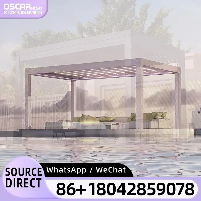 

Беседка из биоклиматического сплава 4x4, беседка, ветрозащитная ручная жалюзи со светодиодным экраном, с порошковым покрытием для балкона на заднем дворе США