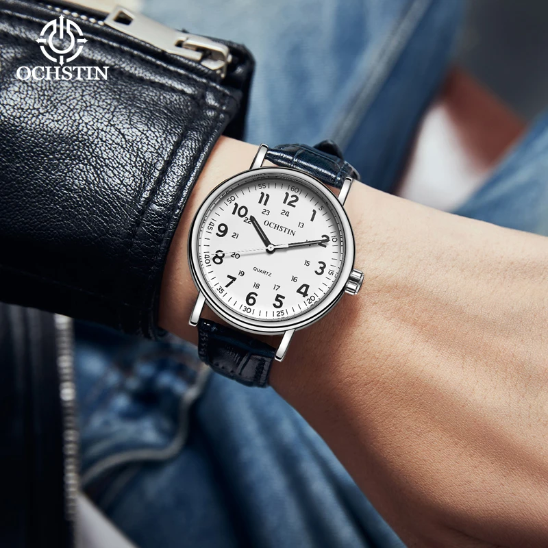 OCHISTIN 2023 New Mens Watches For Men Retro Big Dial Quartz Wrist Watch Male Casual Black Leather Watch Reloj Hombre