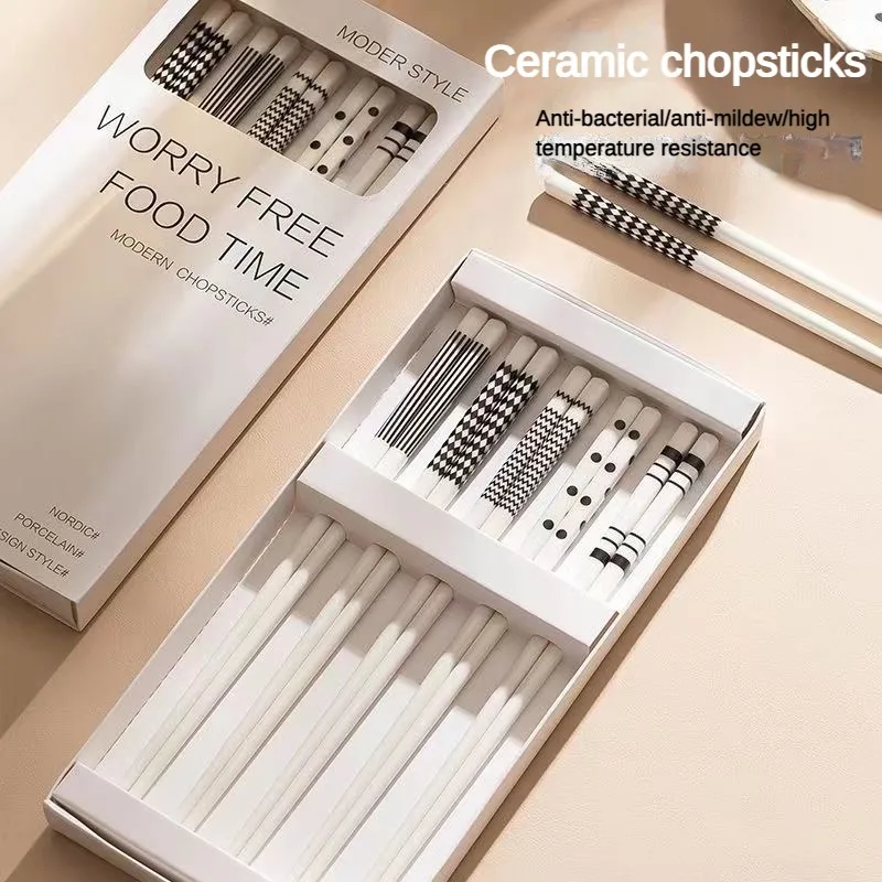 Ceramic Chopsticks Set White Luxury Chopsticks Restaurant Kitchen Tableware Accessories Anti-mold High Temperature Resistant