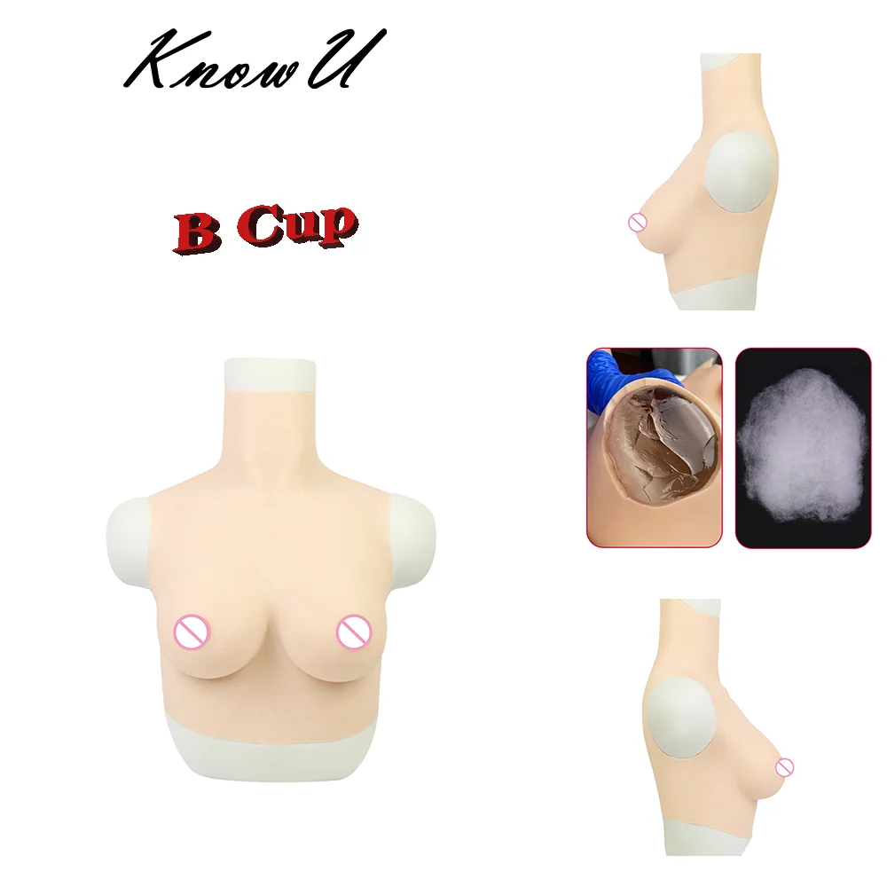 

B Cup Normal Size Soft Silicone Fake Breast Form Boobs with Sleeveless High Collar for Crossdresser Drag Queen Men