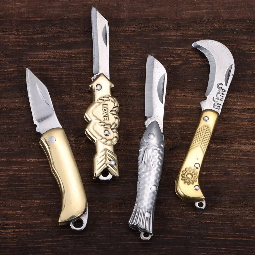 Mini Folding Knife Skin-Peeler Stainless Steel Paring Carton Opener Keychain Portable Express Unboxing Knife Self Defense Tool