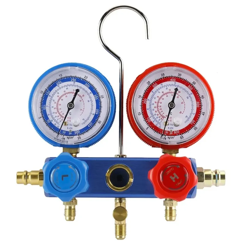 4CFM 1/3HP مرحلة واحدة الروتاري ريشة الهواء مضخة تفريغ HVAC طقم التبريد التيار المتناوب مقياس مشعب مجموعة مع كاشف التسرب حمل