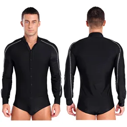 Adulto masculino moderno jazz dança latina bodysuit traje de manga longa topo dança mostrar desempenho palco competição profissional outfit