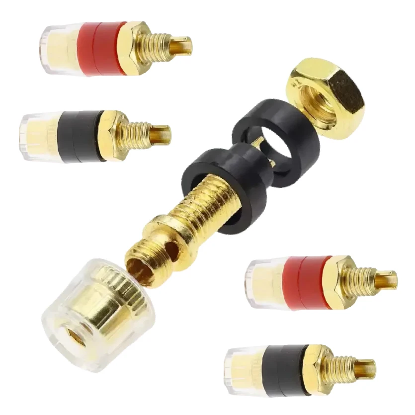 

4 мм с прозрачным корпусом, разъем типа «банан», позолоченный разъем для усилителя динамика, переплетные стойки, латунный разъем