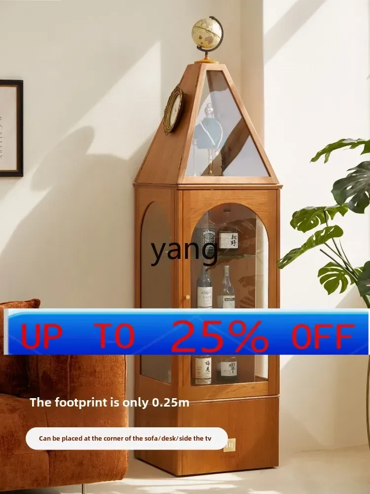 

Yjq retro display cabinet cherry wood solid wood rotating bookshelf figure corner cabinet storage