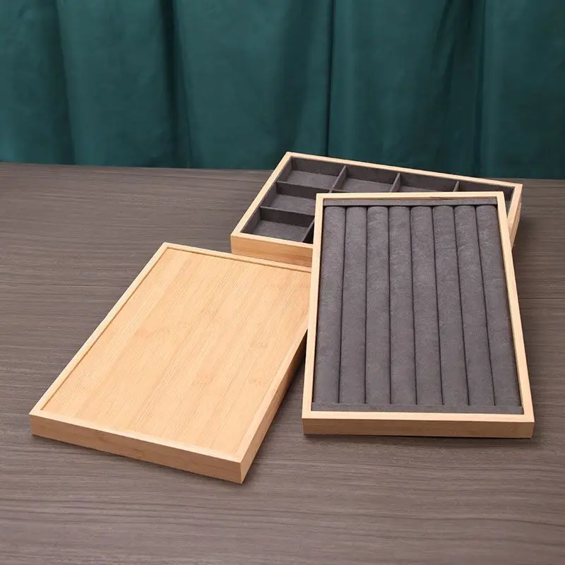 1 PC แฟชั่นสีเทา Series ไม้เครื่องประดับถาดต่างหูแหวนสร้อยคอสร้อยข้อมือถาดลิ้นชักตู้โชว์ Props