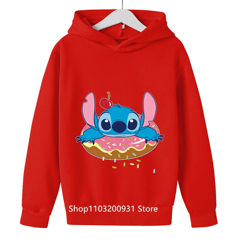 Kawaii Stitch Hoodie Kids Spring Autumn Fashion Children Pullover Long Sleeves Baby Sweatshirts Printing Boys Girls Tops