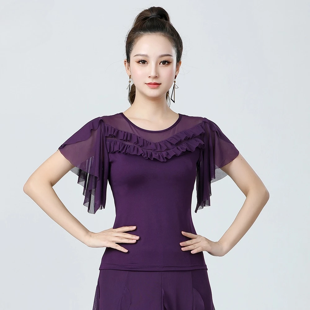 

Женское платье для латинских танцев по индивидуальному заказу, современный танец с рукавами-трубой, топ для бальных танцев, блестящий костюм для команды