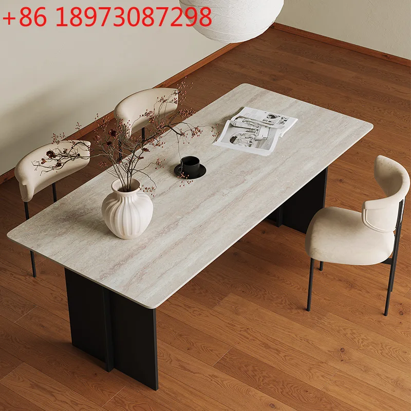 

Обеденный стол из травертиновой каменной плиты, простой и минималистичный, средневековый обеденный стол для домашней небольшой квартиры