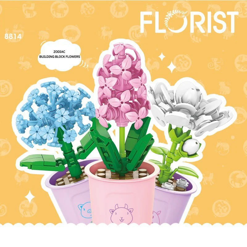 Mini Flower Building Blocks Toys Bouquets Assembled 12 Types Creative Girls Gift DIY Potted Plant Collection Gift Souvenir