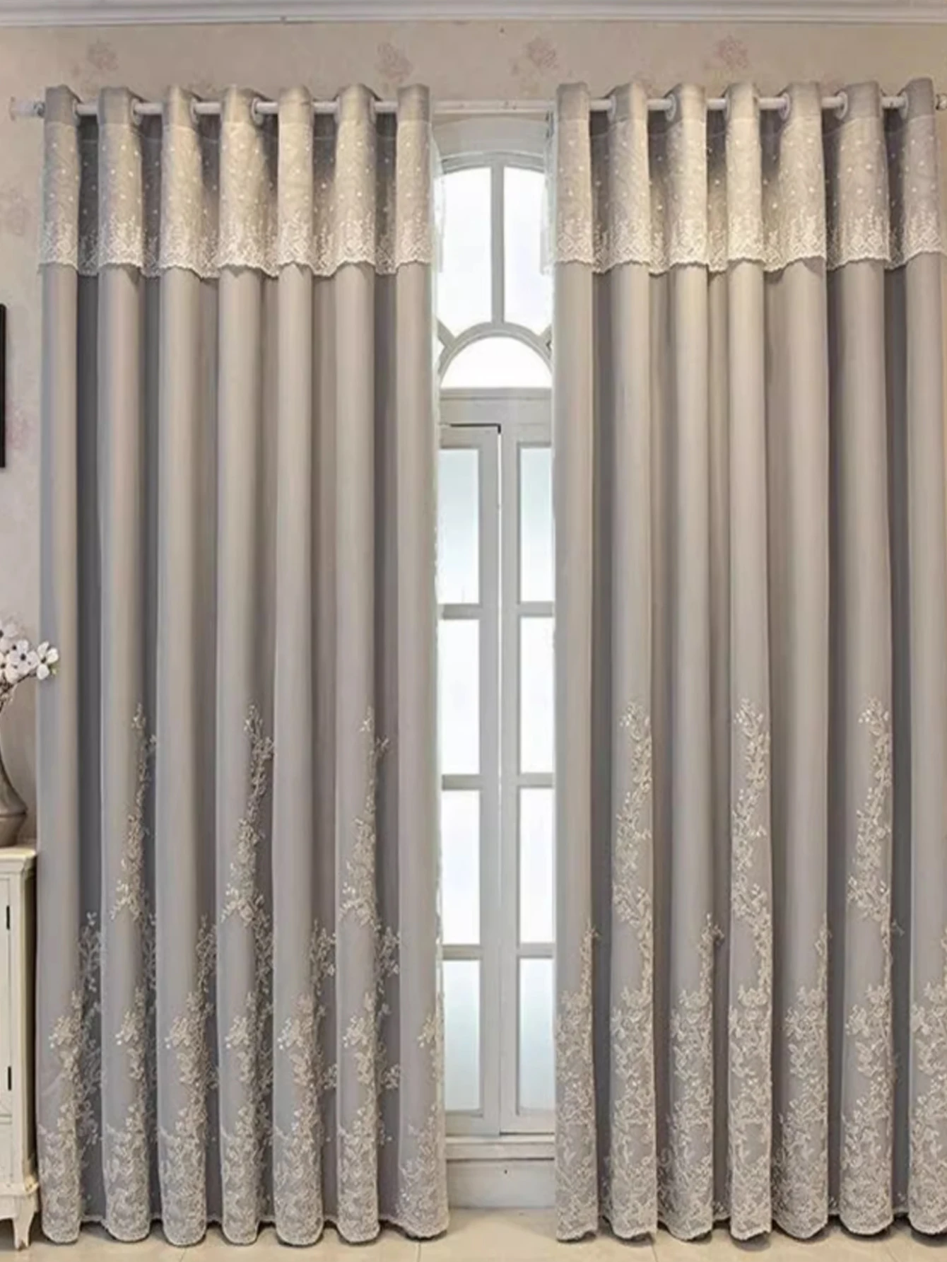 유럽 자수 자카드 쉬어 커튼, 럭셔리 암막 커튼, 이중 레이어 창문, 쉬어 오버레이 