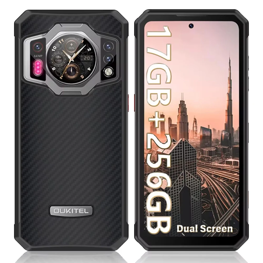 Oukitel WP21 Rugged Smartphone Andriod Dual Screen 12GB+256GB Mobile Phone 64MP Camera 9800mAh Battery 66W 120Hz Cellphone