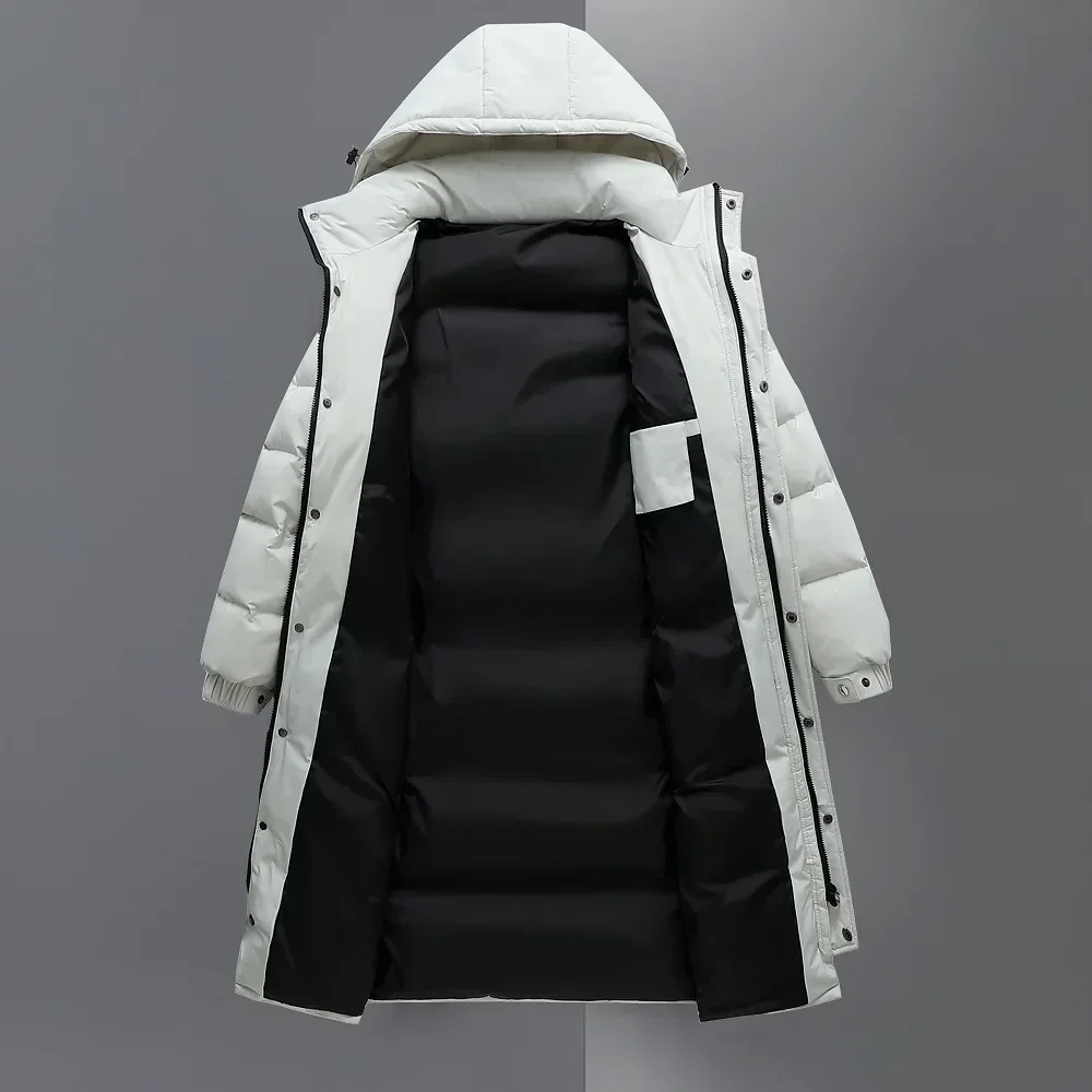 Winter Men's Long Down Jacket High-quality Male Thicked Warm Parkas -30℃ Outdoor White Duck Down Hooded Jackets Men Winter Coats