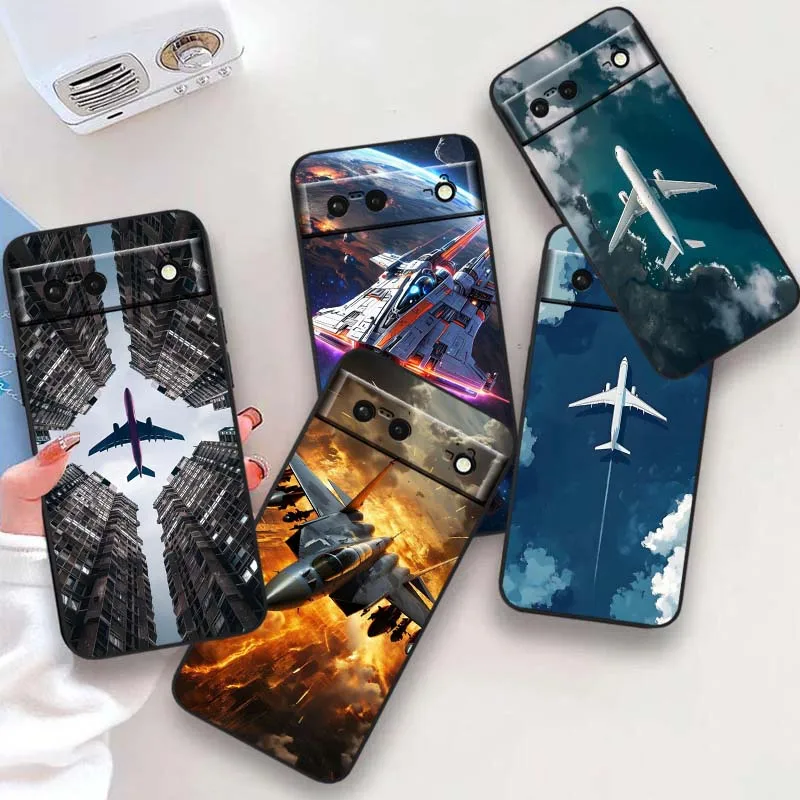 Mode vliegtuig patroon Cover Voor Google Pixel 10 9a 9 8A 8 7 7A 6 6A Pro XL 2024 5G Zwart Zachte TPU Siliconen