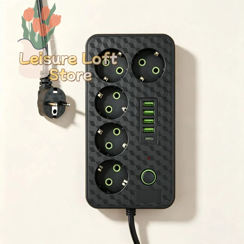 EU Plug Multi AC Outlets Multitap Power Strip 2M Extension Cord High Temperature Resistant for Kitchen