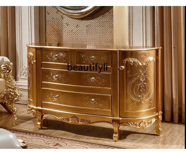 

ss8350 European entrance entrance, French retro living room dining side, champagne gold decorative cabinet light luxury locker