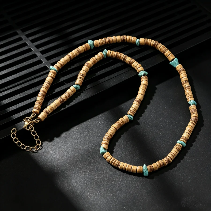 Collier en bois naturel de coque de noix de coco pour homme, accessoire de méditation et de guérison, 19 pouces, collier court, bijou pour petit ami