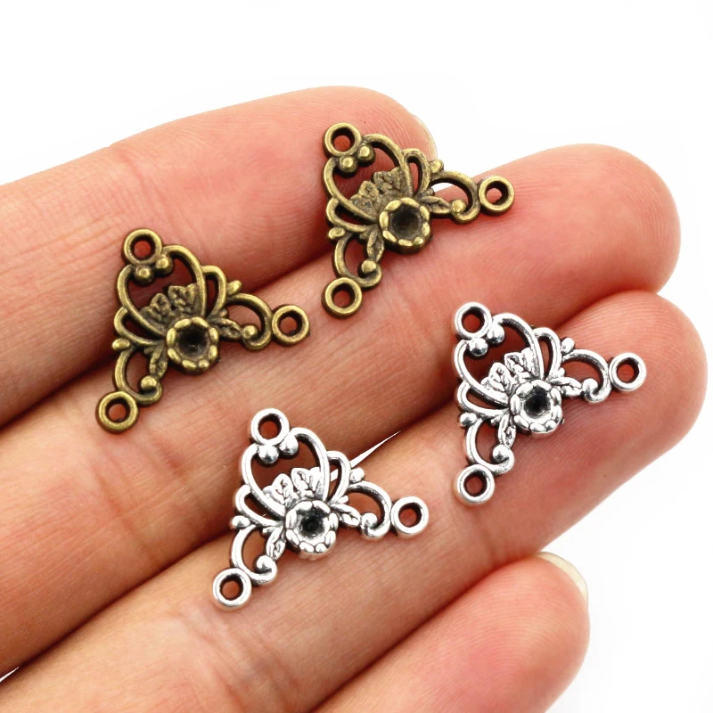 40pcs 14x19mm Antique Silver Plated Bronze Flower Style Connector Charm Pendant DIY Jewelry Supplies for Bracelet Necklace