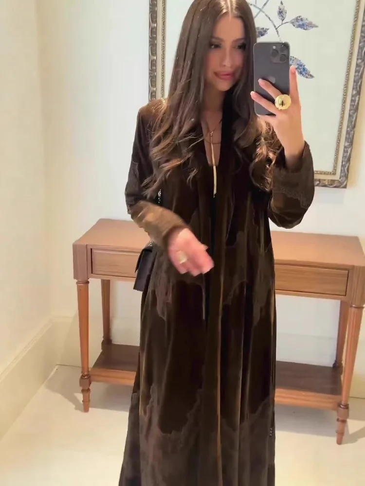 

Women's Casual Lace Patchwork Overcoat Elegant V-neck Full Sleeve Warm Loose Long Coats 2026 New Spring Date Light Social Outfit