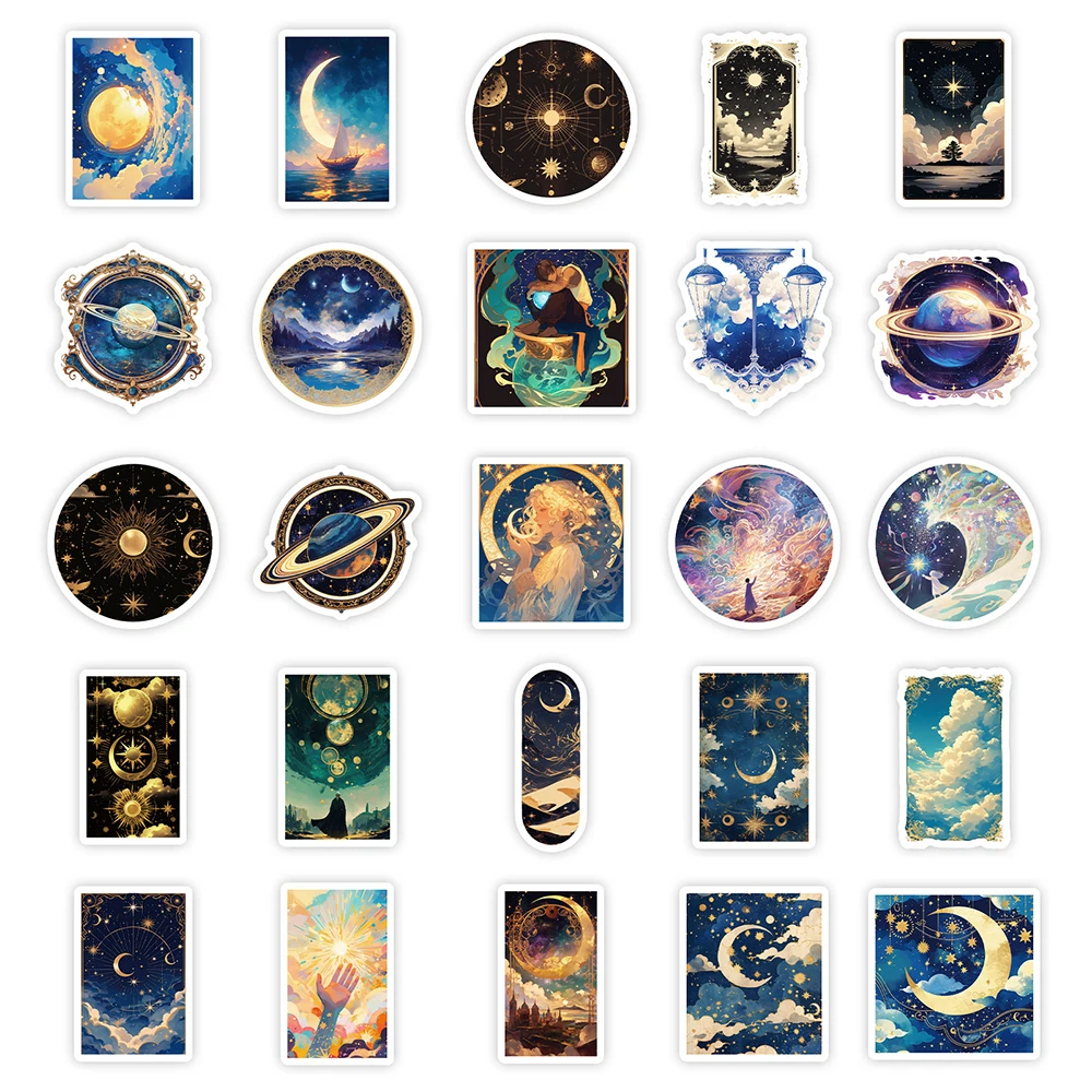 10/30/50pcs Black Starry Sky Universe Aesthetic Stickers Cartoon Graffiti Sticker Decoration DIY Laptop Skateboard Phone Decals