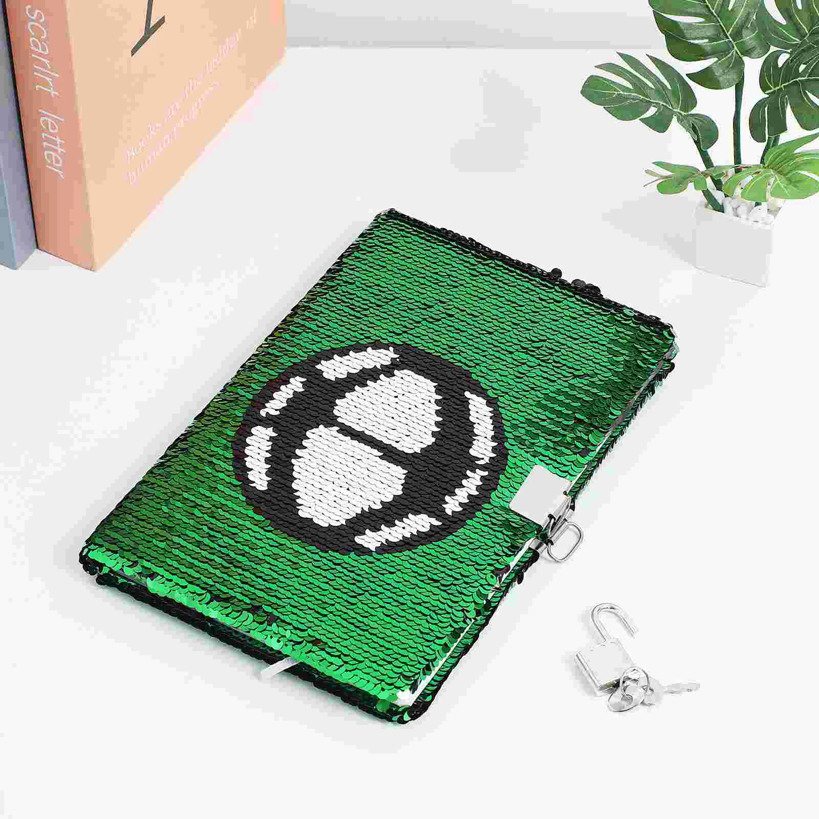 Sequin Notebook Reversible Football Pattern Notebook With Lock And Keys Diary Journal Travel Notebook Diary For Kids And Adults