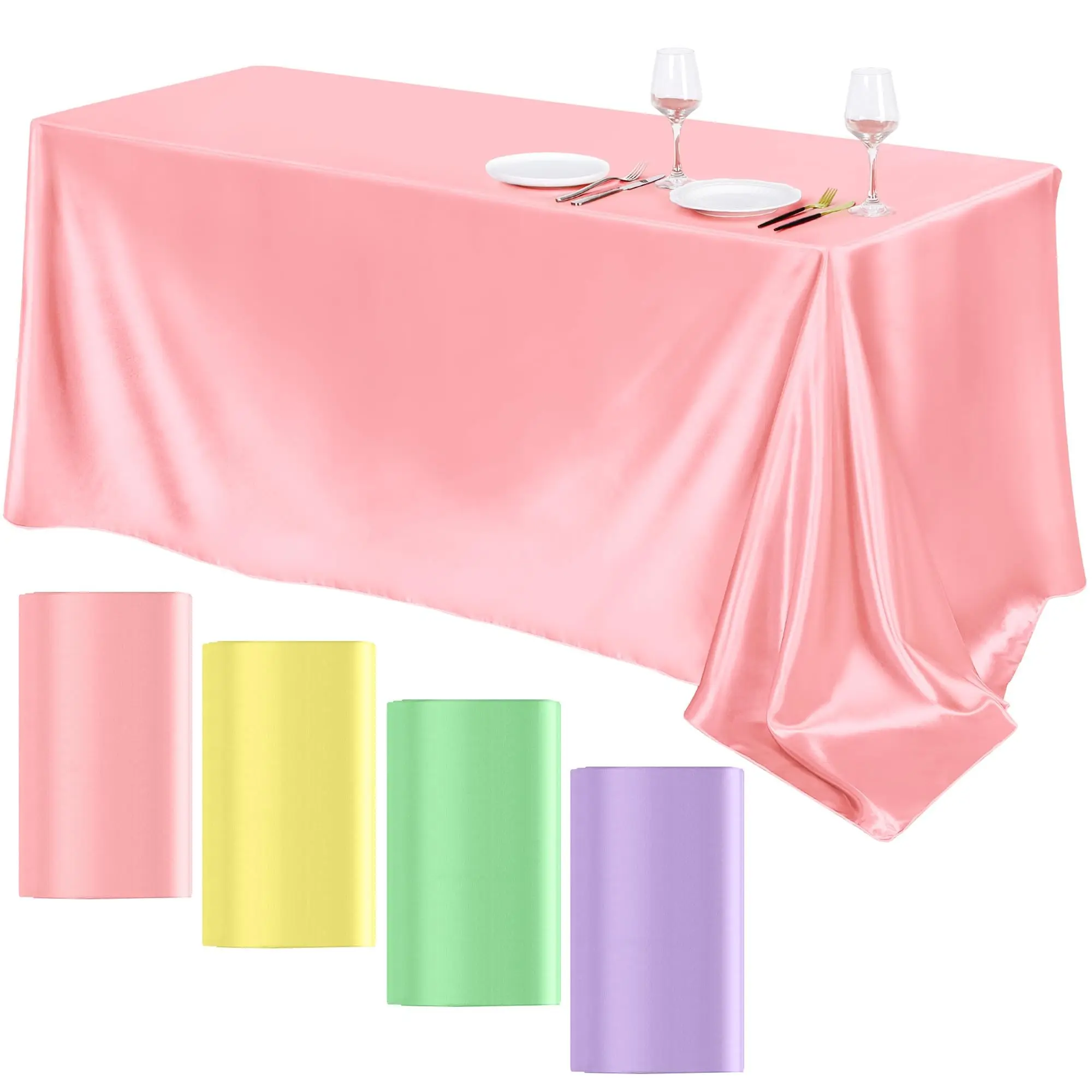 4pcs/Lot Rectangle Wedding Satin Large Tablecloth Bright Smooth Table Cover Christmas Anniversary Dining Party Tablecloth