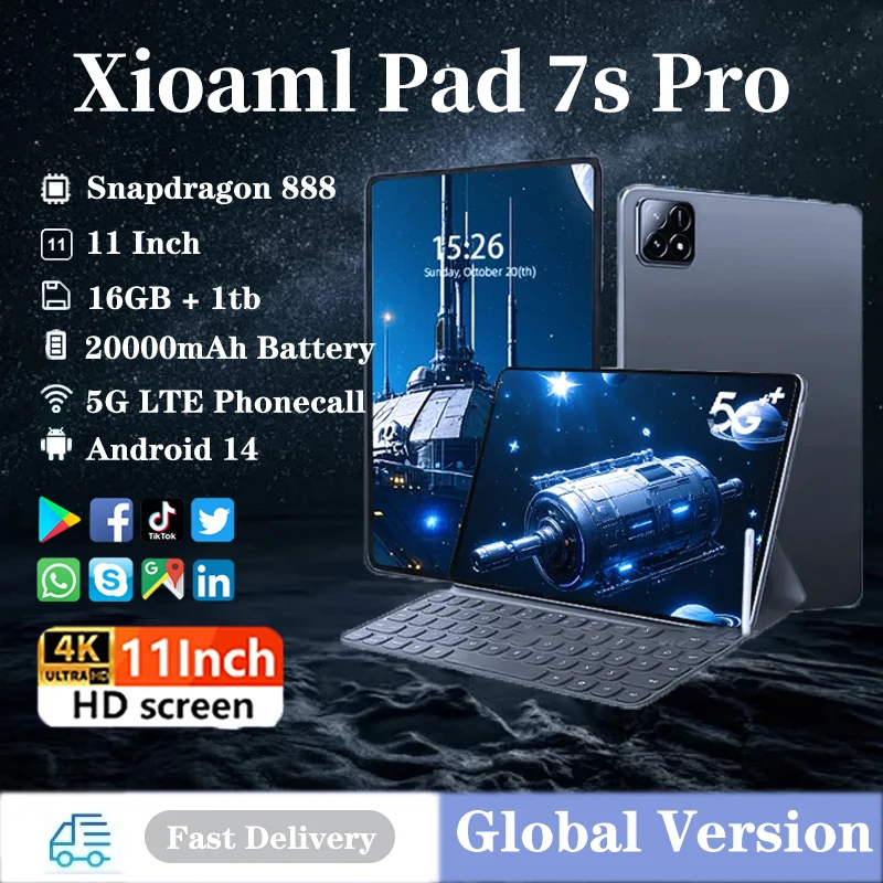 

New Original Global Version Pad 7S Pro Tablet PC Tab Snapdragon 8gen2 HD 4K 16GB + 2TB Android 14 5G Tablet with Dual SIM WIFI