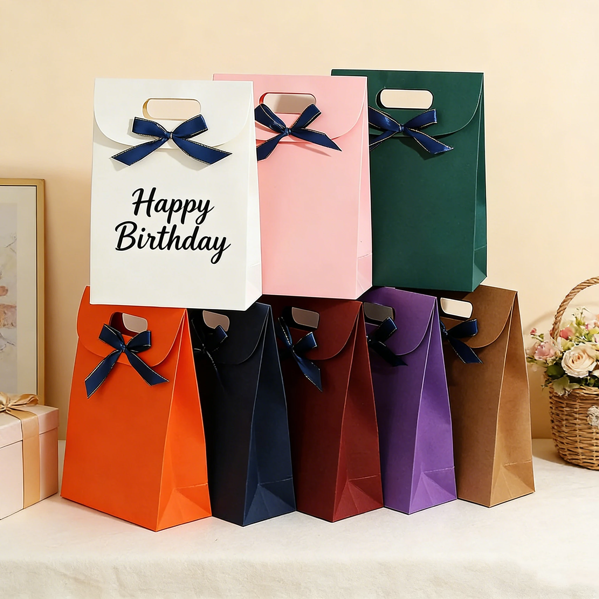

Custom Logo New Flap Tote Jewelry Bag Ribbon Bow Christmas Party Gift Wedding Favor Candy Paper Bags Storage Exquisite Packaging