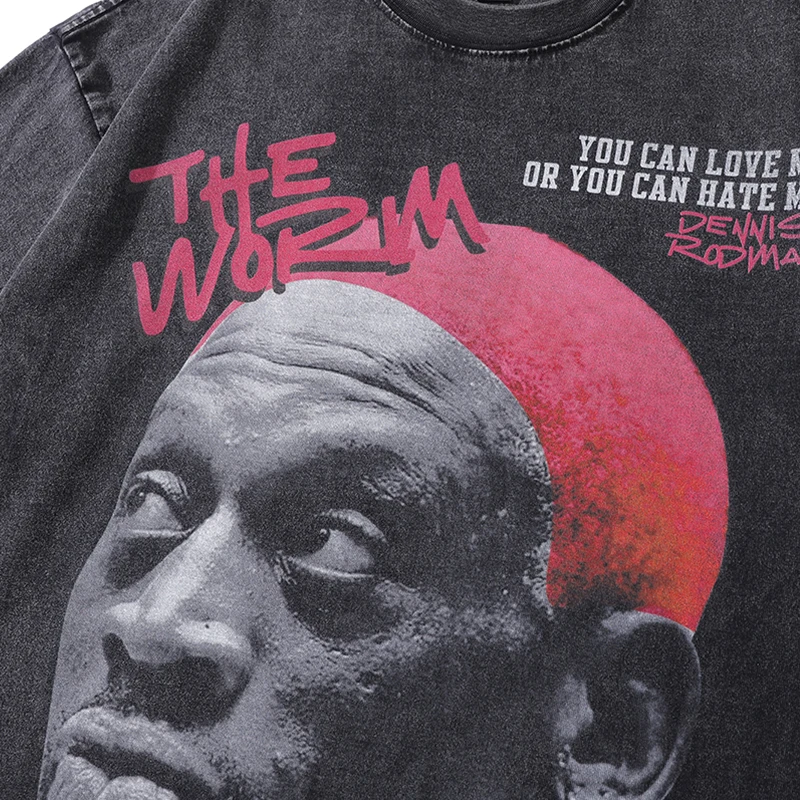 Men Oversized Washed T Shirt Hip Hop Streetwear Dennis Rodman Graphic T Shirt Short Sleeve T Shirt Summer Harajuku Fashion Tees