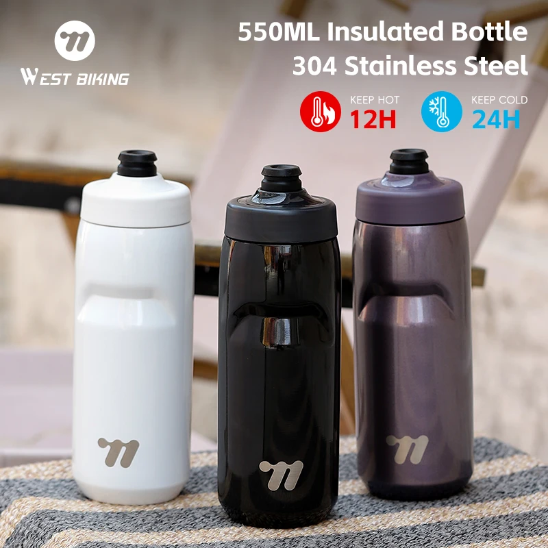 WEST BIKING Lokaler Versand Isolierte Fahrrad-Trinkflasche Kältebeständig 304 Edelstahl Vakuumflasche Doppeldeckel für Rennrad und Mountainbike Hydration