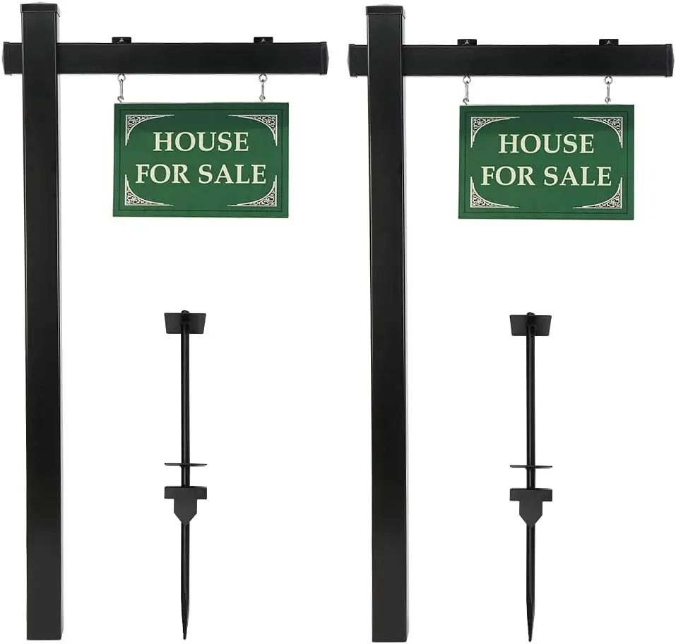 Vinyl PVC Real Estate Sign Post, 6' Tall Yard Post for Sale Open House and Home, Black (Two Pack)