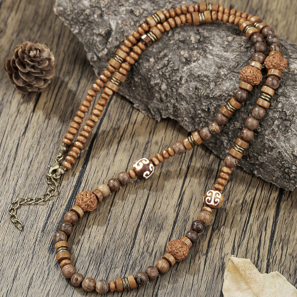 Bohemia Coconut Shell Wood Beads Necklace Retro Long Summer Walnut Men Necklace Fashion Beach Party Jewelry Accessories view 3