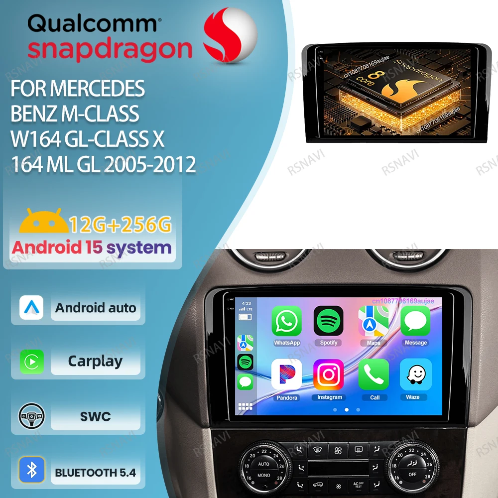 Car Radio Android 15 For Benz Mercedes Benz M-Class W164 GL-Class X 164 ML GL 2005-2012 Navigation 5G WIFI DSP BT Qualcomm QLED