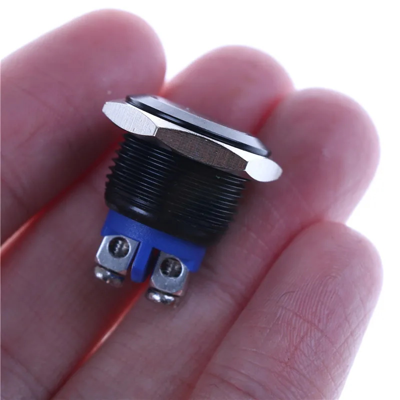 1PC 16mm Stainless Steel Black Waterproof Starter Switch Momentary Button