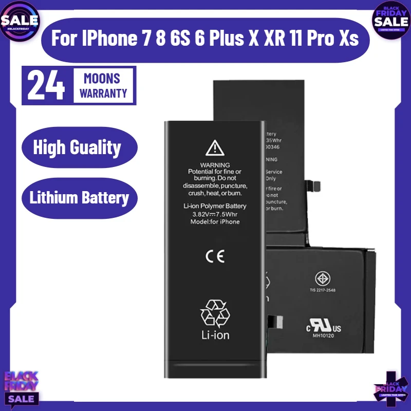 

NEW Battery for IPhone 7 8 6S 6 Plus X XR 11 Pro Xs Large Capacity 5S 5SE 6G/6S High Capacity Phone Bateria