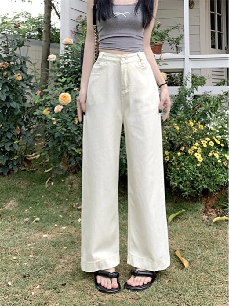 

High Waist Straight Leg Wide Leg Jeans Women's Early Spring 2026 Casual Loose Fit Khaki Color Ladies Jeans Casual Sle