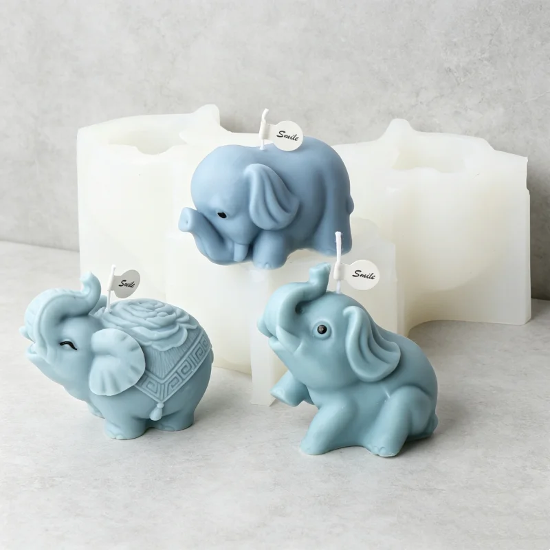 3D Cute Elephant Silicone Candle Mold, Multi-Style Trunk Up Lotus Wax Mould for DIY Soap Resin Plaster Baby Home Decor Gift Sets