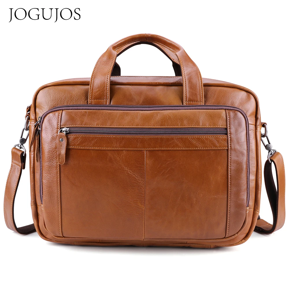 JOGUJOS Genuine Cow Leather Men\'s Briefcase Shoulder Bag Messenger Bag 17\