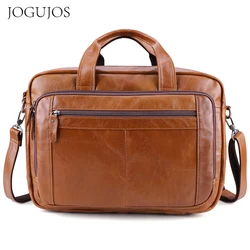 JOGUJOS-Maleta de couro de vaca genuína, Bolsa de Ombro Masculina, Messenger Bag, Pastas Masculinas, Bolsas A4 Business, 17 