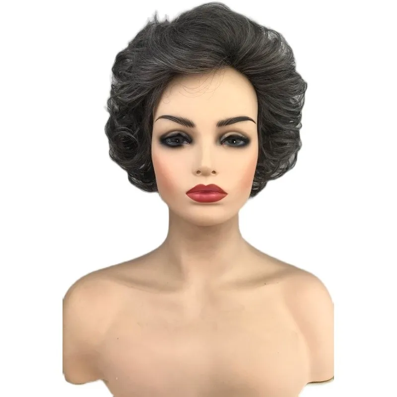 

Women's Short Curly Wigs Black Grey Wavy Hair Wig