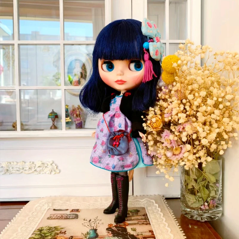 

Neo Blyth Pretty Peony BJD Doll Figure Year 2018 Radiance Ink Blue Hair Sweet Girl Customized Toy Body Moveable Handmade