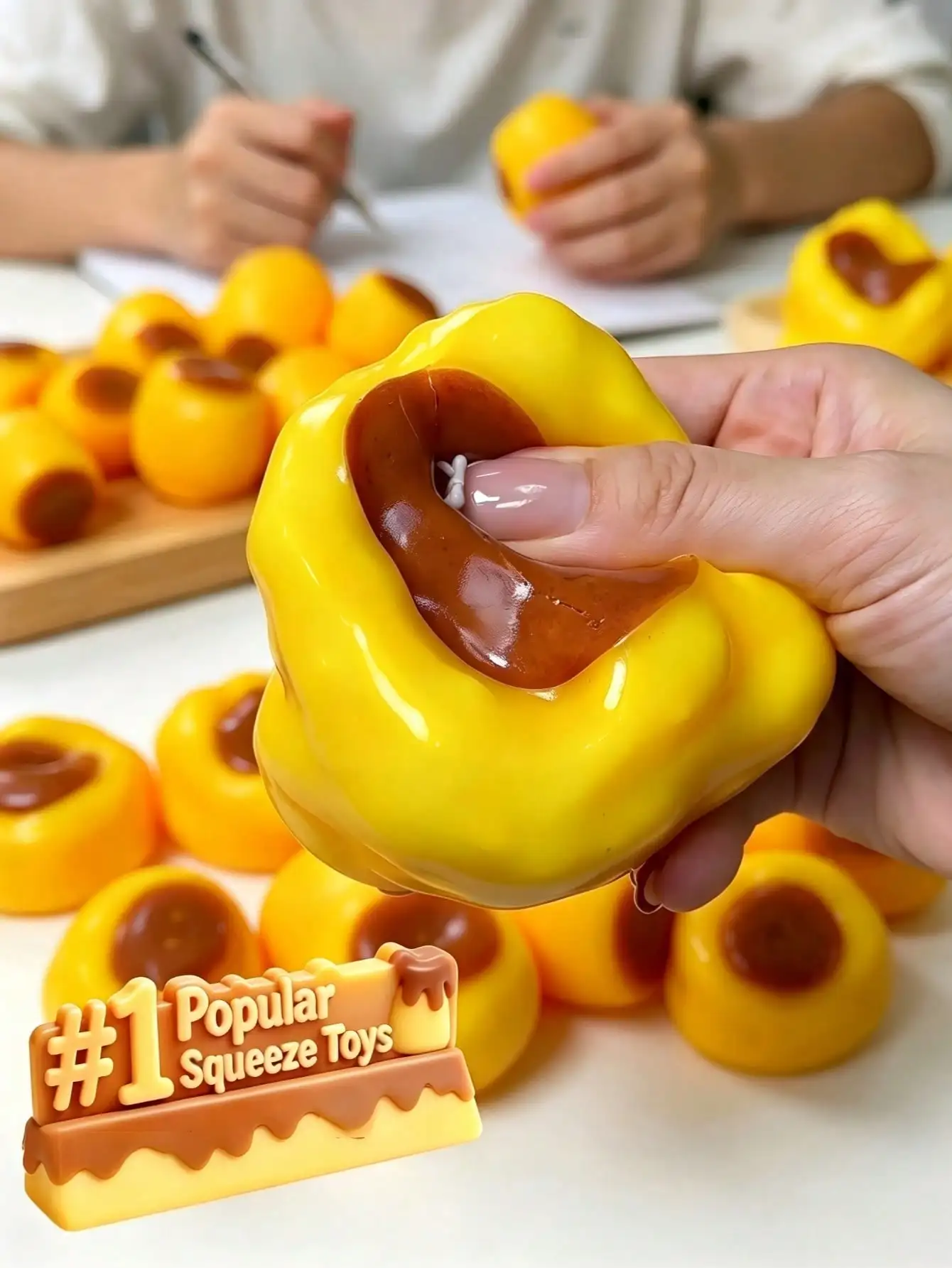 Caramel Pudding Stress Ball Squishy Crunchy Bead Filled Non Rebound Handmade Taba ASMR Anxiety Relief for Adults Party Favor Squeeze Toy Cute Realistic Food Soft Sticky Silicone Dessert