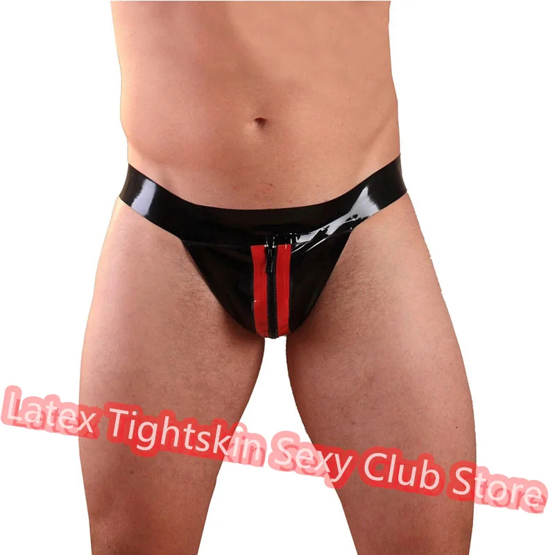 

Men Latex Briefs Black with Red Sexy Fetish Shorts Handmade Underwear Club Wear for Men Cosplay Costumes