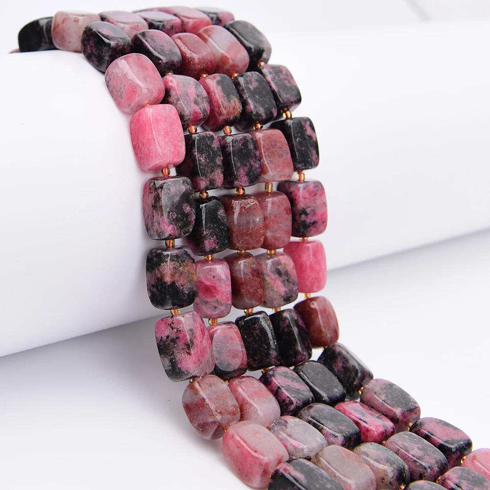 APDGG Big 13x18mm Natural Mix Color Rose Rhodonite Stone Smooth Cuboid Nugget Loose Pendant Beads 15'' Strand Jewelry DIY