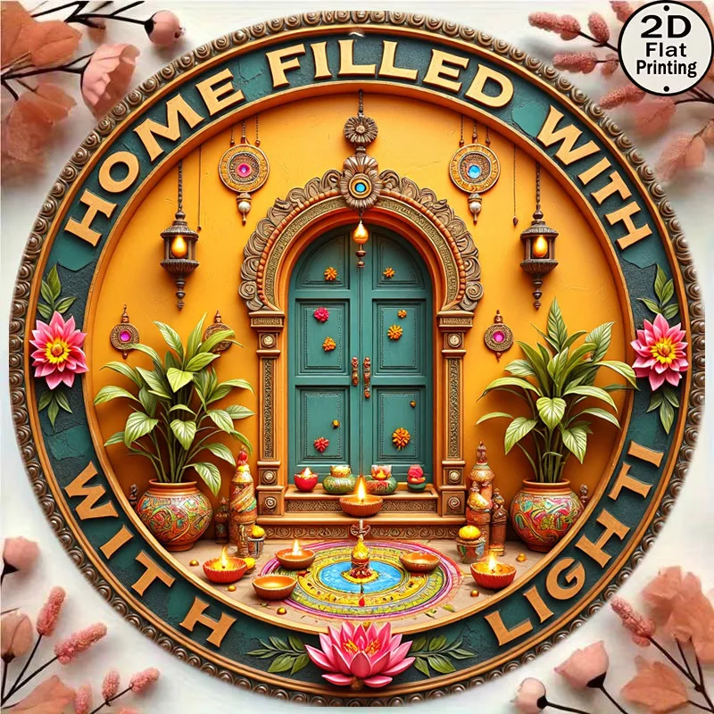 CIFBUY Retro Happy Diwali Aluminum Wall Art Waterproof Wearproof Home Garden Yard Balcony Party Decor Gift
