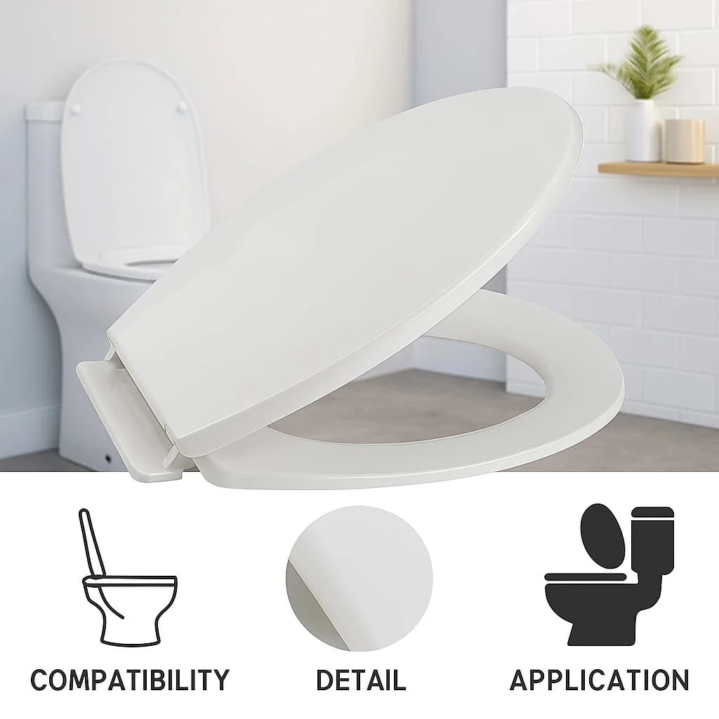 

Smooth Plastic Toilet Lid, Universal Replacement Toilet Seat, Simple Install for Home Bathroom Use
